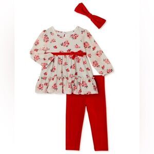Wonder Nation baby girl Nee floral outfit 3pc 3-6 months shirt leggings headband